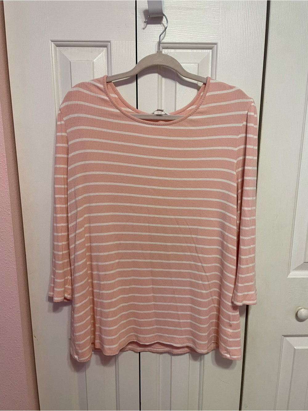 Time and Tru Pink and White Striped Long Sleeve Top